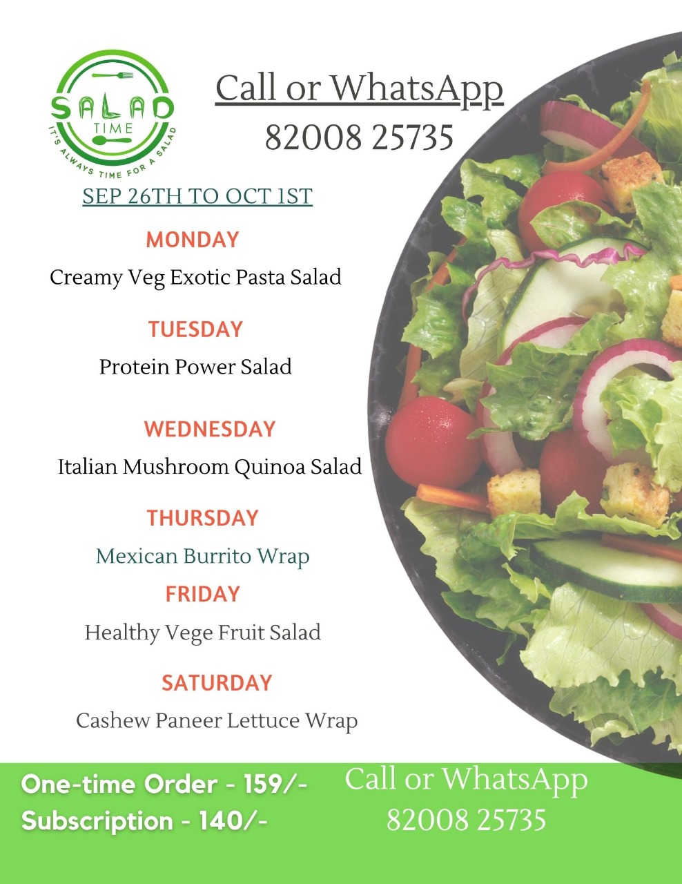 Fresh Salad Menu from Salad Time