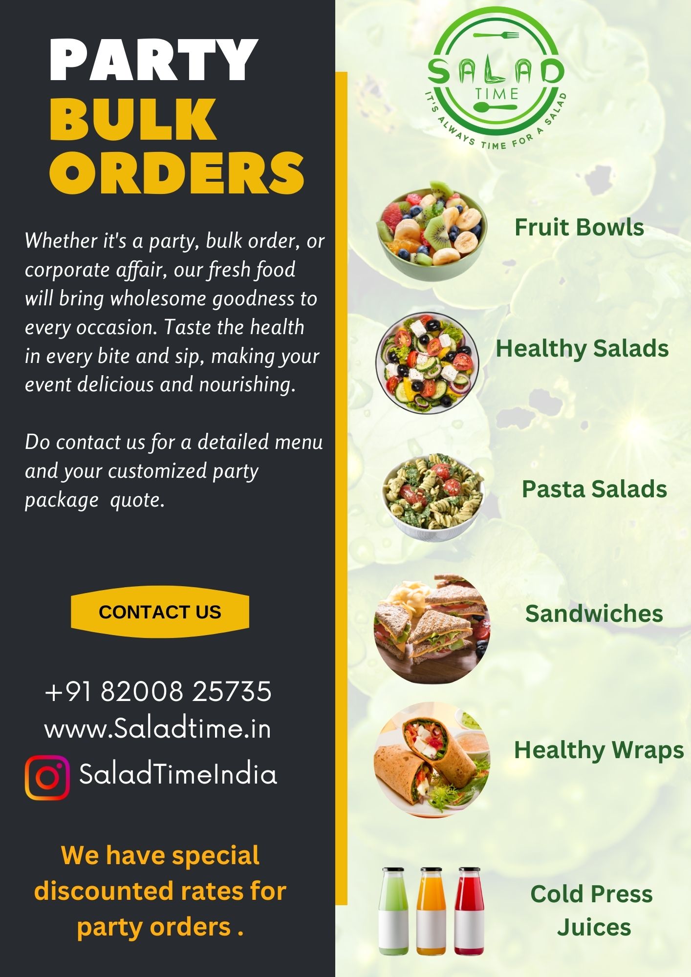 Bulk Party Order for healthy food in Vadodara. Salad Time